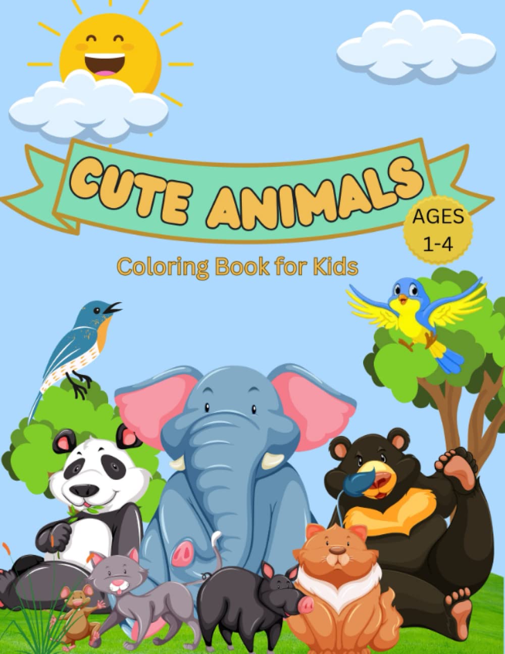 Cute Animal Coloring Book for Kids cover with different animals to color